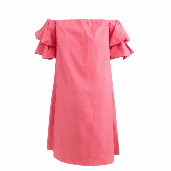 CLUB MONACO CORAL PINK OFF THE SHOULDER RUFFLE PUFFY SHORT SLEEVE TUNIC DRESS - Picture 1 of 7